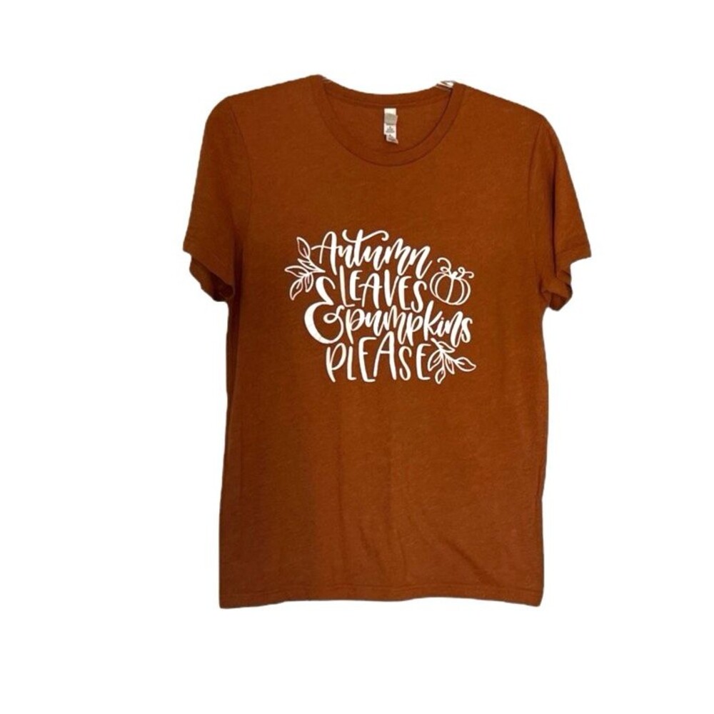 Canvas Women's T-shirt Fall Pumpkin Harvest Leaves Size Medium